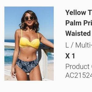 Yellow and palm print high waist bikini